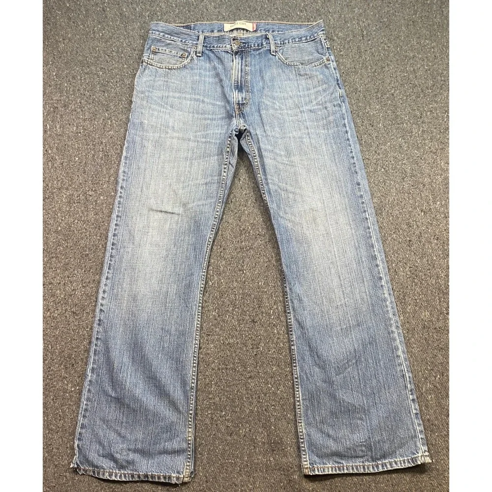 Levis 527 Bootcut Jeans 36 Mens Blue Grunge Distressed Frayed Hem Slim Fit Denim